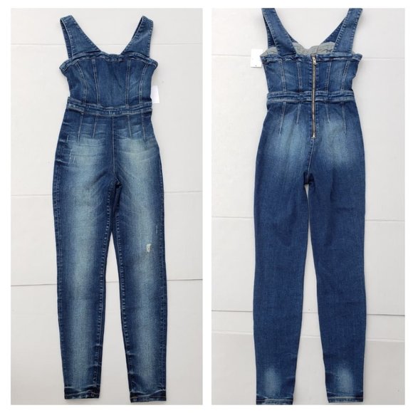 GUESS Women's Nada Paneled Denim Jumpsuit sz S - Picture 6 of 12